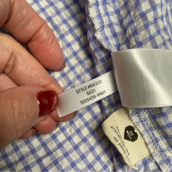 Madewell Blue and White Gingham Seersucker Wrap Top Size Medium - Picture 7 of 12